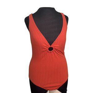 Kona Sol M Womens Ribbed Orange One-Piece Swimsuit